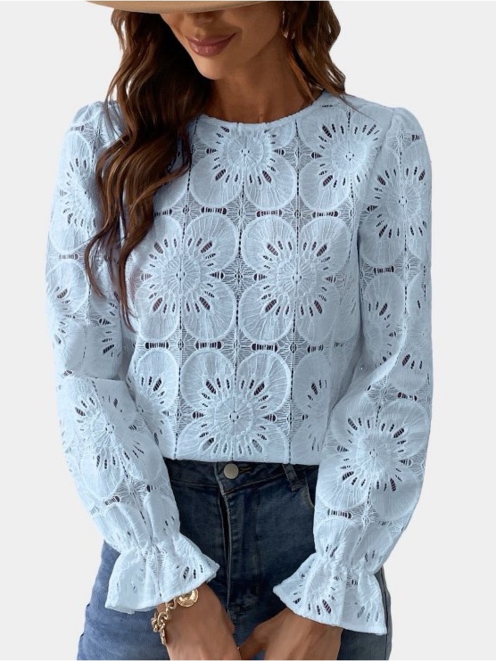 NWT Cupshe Women's Long Sleeve
Embroidered Floral Eyelet Blouse XL